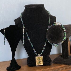 Multicolor Beaded Necklace Set with Peacock Pendant